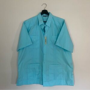 Di Vidali Men’s Short Sleeve Guayabera – Teal, XL